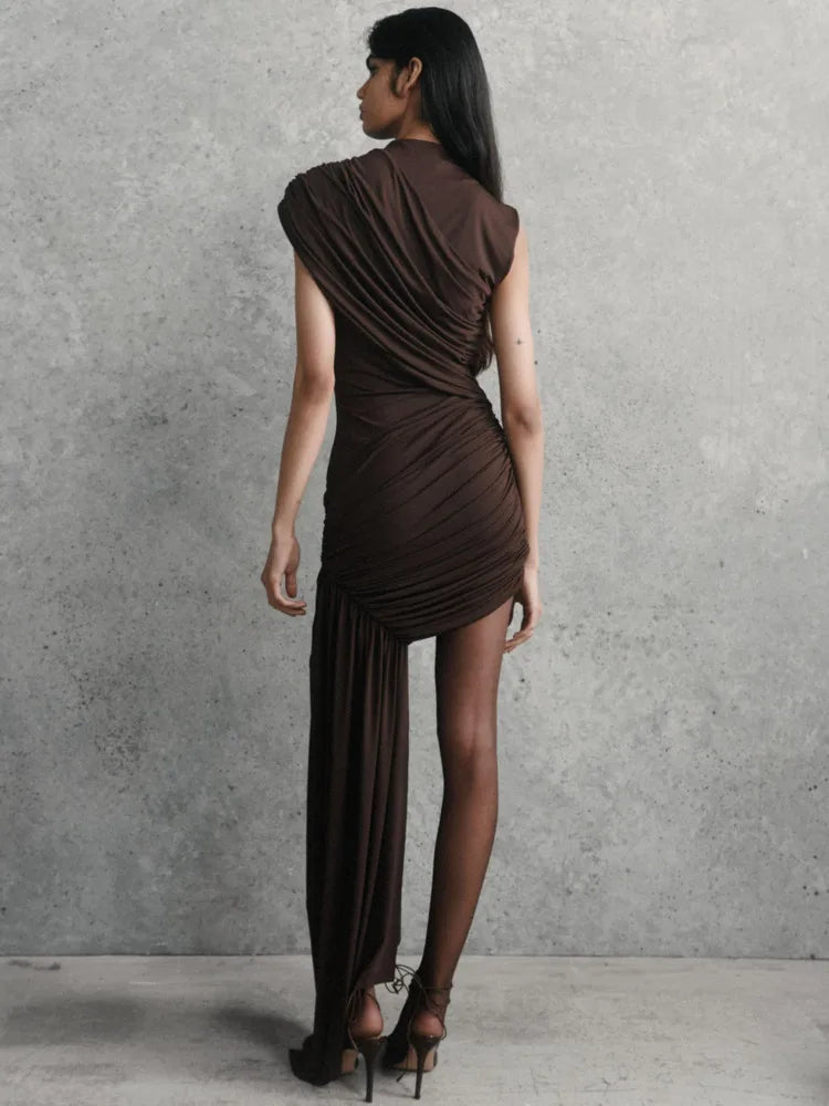 Irregular Draped Ruched Mini Dress