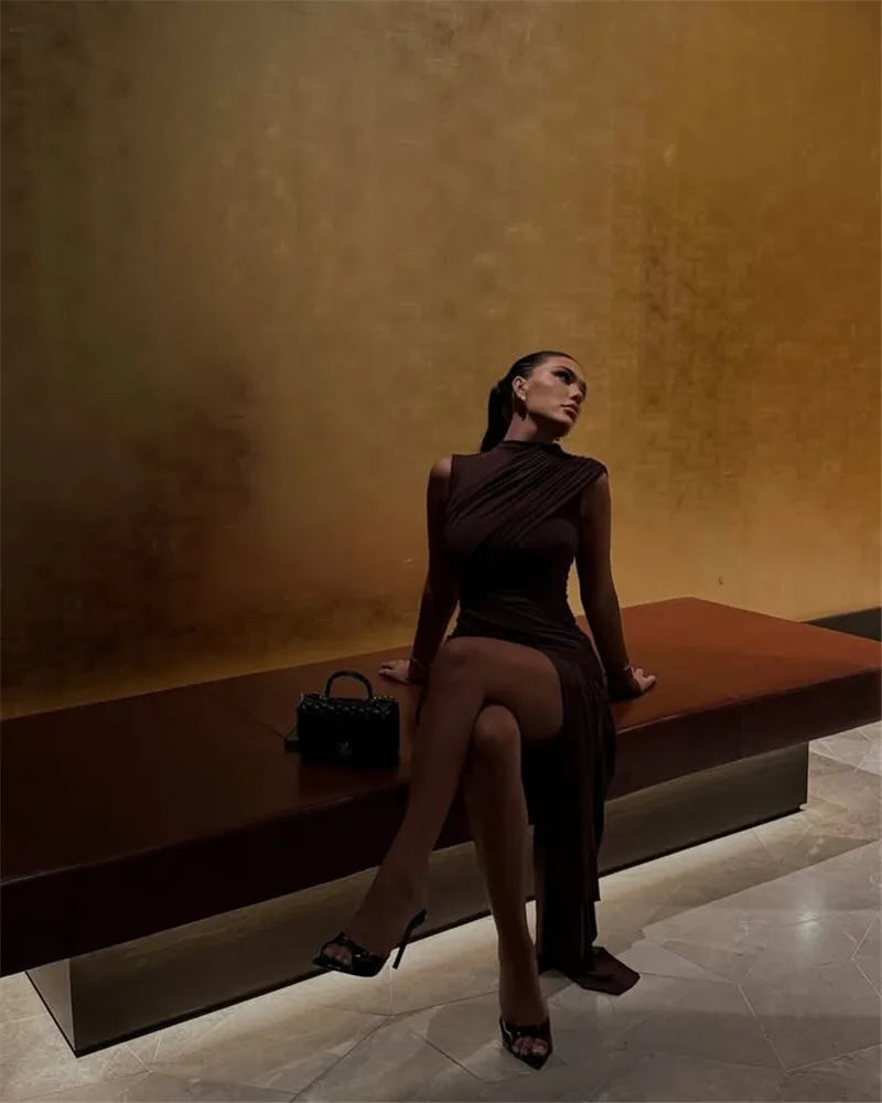 Irregular Draped Ruched Mini Dress